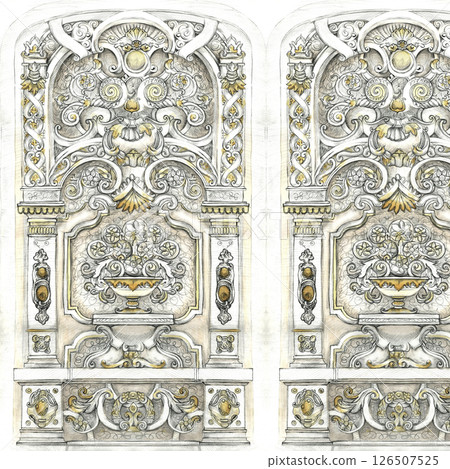 Whimsical Handmade Scroll Floral Design Sketch Graphics 126507525