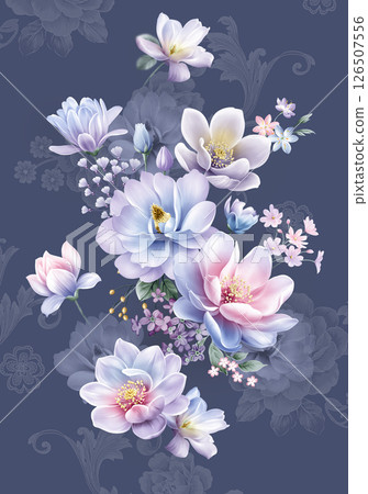 Whimsical Handmade Scroll Floral Design Sketch Graphics 126507556