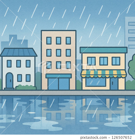 雨中的城市景觀和水坑 126507652