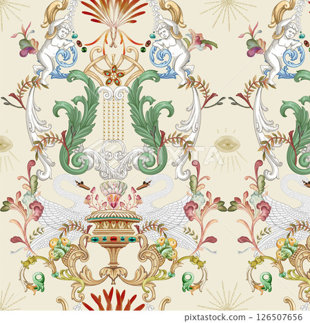 Unique Hand Illustrated Curly Floral and Scroll Motif Works Unique Hand Illustrated Curly Floral and Scroll Motif Works 126507656