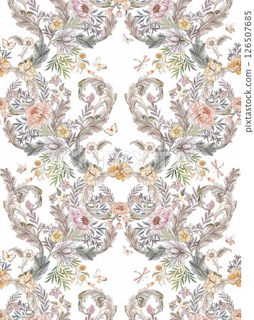 Unique Hand Illustrated Curly Floral and Scroll Motif Works 126507685