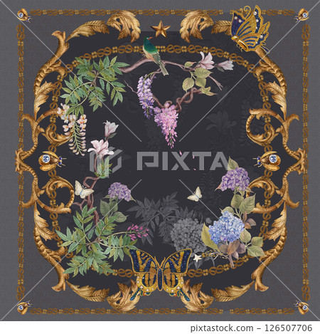Unique Hand Illustrated Curly Floral and Scroll Motif Works 126507706