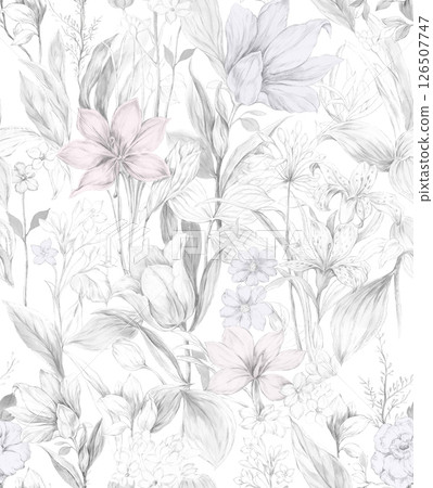 Exquisite Hand Rendered Flower Scroll Pattern Creations 126507747