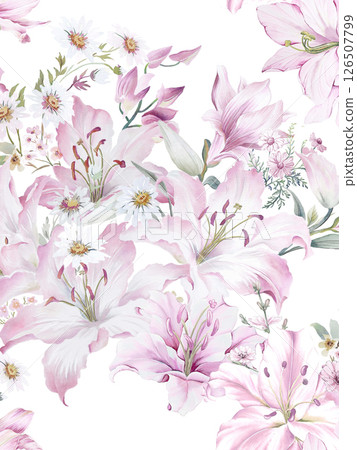 Exquisite Hand Rendered Flower Scroll Pattern Creations 126507799
