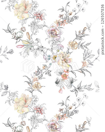 Exquisite Hand Rendered Flower Scroll Pattern Creations 126507836