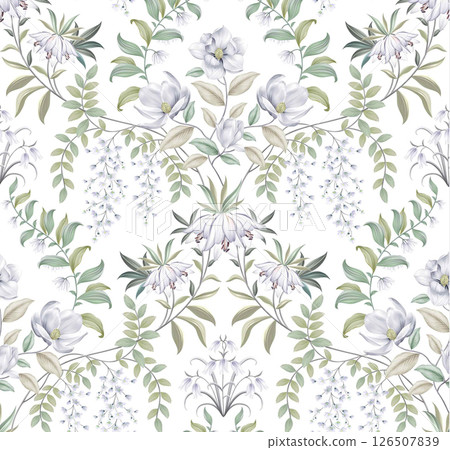 Exquisite Hand Rendered Flower Scroll Pattern Creations 126507839