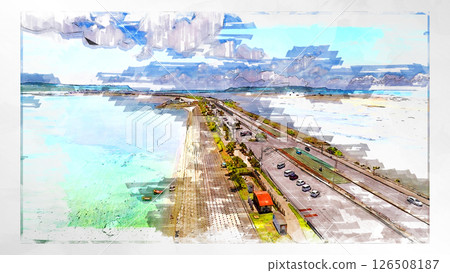 Sketch-style sketch landscape beautiful aerial view drone photography sky mountain midair floating fantastic drone Sketch-style sketch landscape beautiful aerial view drone photography sky mountain midair floating fantastic drone 126508187