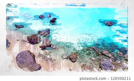 素描風格素描風景唯美鳥瞰無人機攝影天空山脈半空中漂浮夢幻無人機 126508211