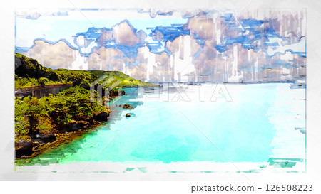 Sketch-style sketch landscape beautiful aerial view drone photography sky mountain midair floating fantastic drone 126508223