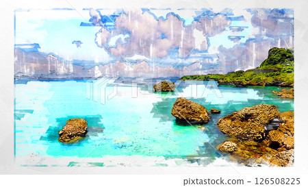 素描風格素描風景唯美鳥瞰無人機攝影天空山脈半空中漂浮夢幻無人機 126508225