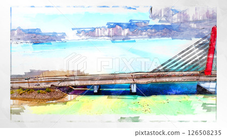 素描風格素描風景唯美鳥瞰無人機攝影天空山脈半空中漂浮夢幻無人機 126508235