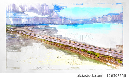 Sketch-style sketch landscape beautiful aerial view drone photography sky mountain midair floating fantastic drone 126508236