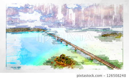 素描風格素描風景唯美鳥瞰無人機攝影天空山脈半空中漂浮夢幻無人機 126508248