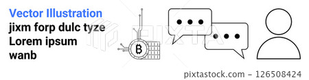Bitcoin symbol with connecting nodes, two speech bubbles with ellipses, user silhouette, and placeholder text. Ideal for finance, cryptocurrency, technology, communication, networking, social media Bitcoin symbol with connecting nodes, two speech bubbles with ellipses, user silhouette, and placeholder text. Ideal for finance, cryptocurrency, technology, communication, networking, social media 126508424