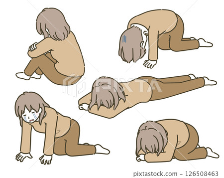 憂鬱的年輕女子姿勢集（休閒服） 126508463