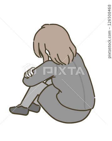 Back view of a young woman sitting on the floor (suit) Back view of a young woman sitting on the floor (suit) 126508468