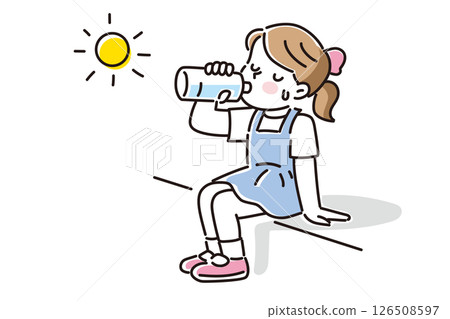 女孩在陽光下補水的插圖 女孩在陽光下補水的插圖 126508597