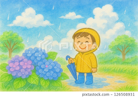 雨季陽光明媚的日子裡的繡球花和孩子們 126508931