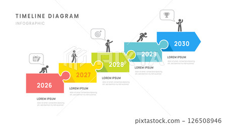 Business presentation 5 steps roadmap year timeline infographic with arrow template, vector design. 126508946