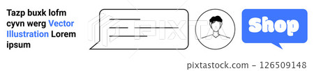 Circular profile image, text box with Lorem Ipsum, and a blue Shop button. Ideal for e-commerce, web design, profile integration, online communication, and user interface elements. Banner for landing Circular profile image, text box with Lorem Ipsum, and a blue Shop button. Ideal for e-commerce, web design, profile integration, online communication, and user interface elements. Banner for landing 126509148