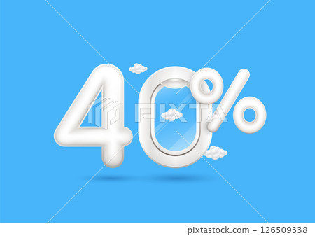 Travel season promotion up to 40 off. Number four airplane window with the percent symbol front on a blue background. For design tourism advertising media. 3D Vector. 126509338