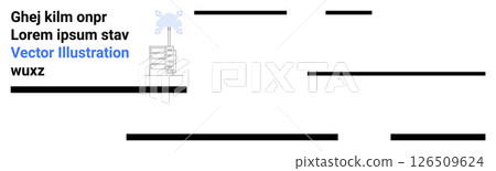 Office building connected to abstract network nodes, surrounded by placeholder text lines. Ideal for business, enterprise solutions, technology, real estate, marketing, web development, data 126509624