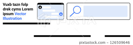 Chat window and search bar in modern web interface. Ideal for tech websites, app interfaces, online services, business platforms, marketing pages, customer support, interactive user guides. Landing 126509646