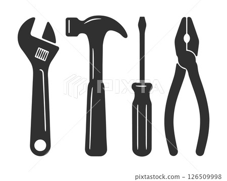 Vector tools logo collection. Tool icon symbol set. Working tools. Tool kit icons. Isolated on white background. Vector tools logo collection. Tool icon symbol set. Working tools. Tool kit icons. Isolated on white background. 126509998