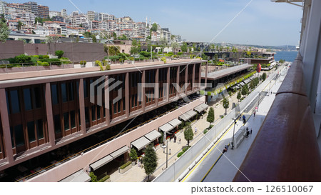 Istanbul, Turkey - Galataport waterfront in Karakoy with a view of the city skyline from abstract cruise ship 126510067