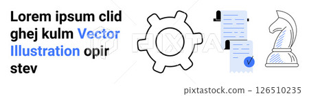 Gear icon, blue documents with checklist, chess knight and text. Ideal for business strategy, planning, productivity, project management, corporate training, marketing, and presentations. Landing Gear icon, blue documents with checklist, chess knight and text. Ideal for business strategy, planning, productivity, project management, corporate training, marketing, and presentations. Landing 126510235