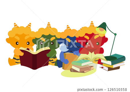 彩色插圖的惡魔享受閱讀 126510358