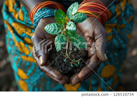 close up of hands holding small seedling, symbolizing growth and hope close up of hands holding small seedling, symbolizing growth and hope 126510734