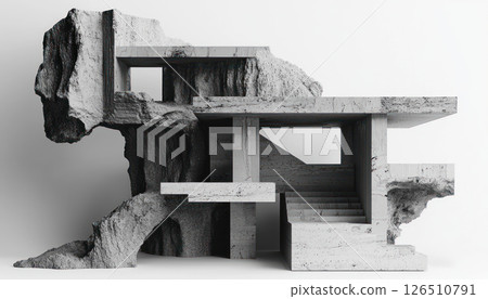 Experimental modular design featuring unconventional shapes and unique textures in studio setting Experimental modular design featuring unconventional shapes and unique textures in studio setting 126510791