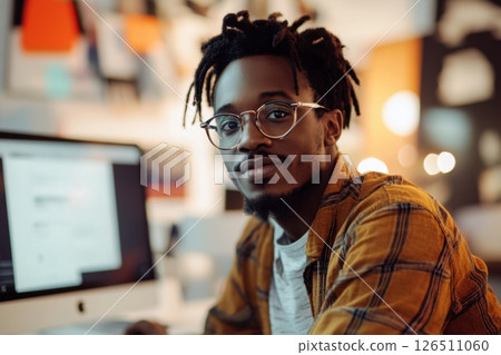 hipster man working at computer 126511060