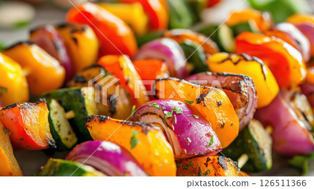 Grilled Vegetable Skewers with Colorful Bell Peppers Grilled Vegetable Skewers with Colorful Bell Peppers 126511366