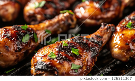 Grilled Chicken Drumsticks with Glaze and Herbs 126511367