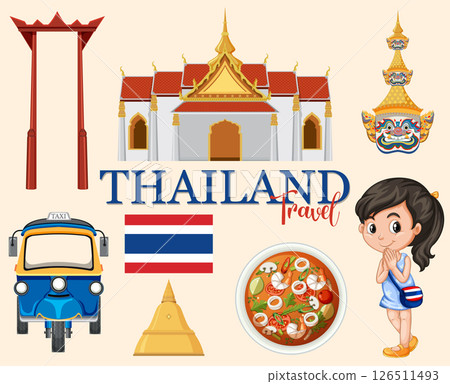 Colorful Thailand Travel Vector Illustration 126511493