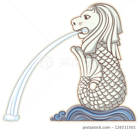 Iconic Merlion Fountain Vector Illustration 126511501