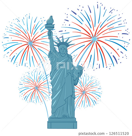 Statue of Liberty with Festive Fireworks Display 126511520