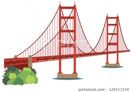 Iconic Red Suspension Bridge Vector Illustration Iconic Red Suspension Bridge Vector Illustration 126511534