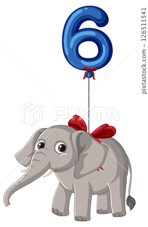 Cute Elephant with Number Six Balloon 126511541