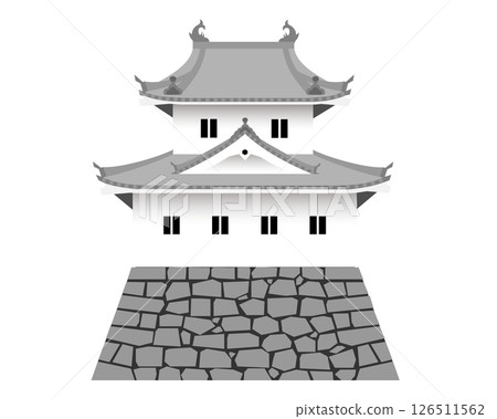 帶有兩層塔樓的日本城堡插圖 126511562