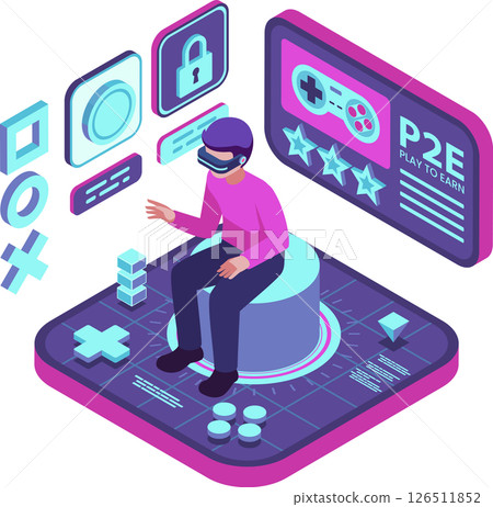 Isometric Gamer Playing Play to Earn Crypto Gaming in Metarverse 126511852