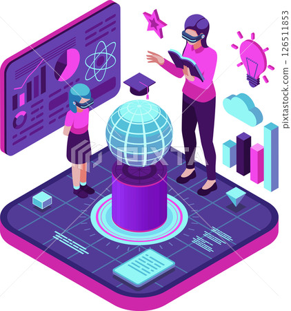 Isometric Teacher and Student in Virtual Metaverse Classroom 126511853