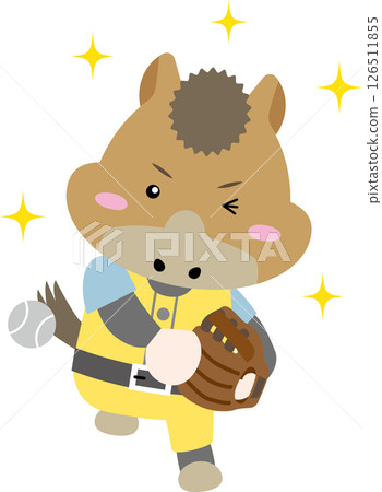 A cute horse character playing baseball with a glove (Year of the Horse illustration) 126511855