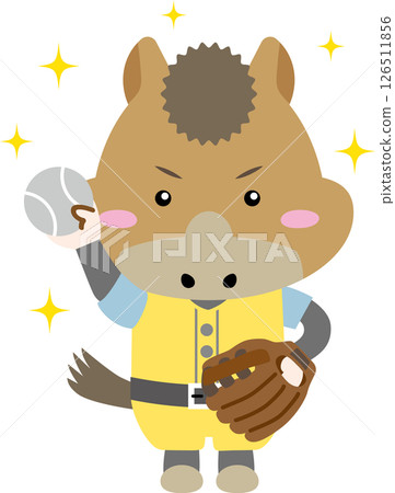 A cute horse character playing baseball with a glove (Year of the Horse illustration) 126511856