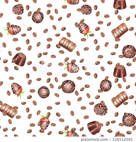 Chocolate and Strawberry Dessert Pattern with Coffee Beans 126512092