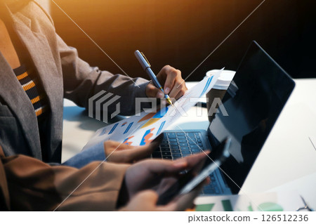 Business conference, marketing research, sales strategy analysis for business growth. and investment planning consulting. Accounting finance concept. 126512236