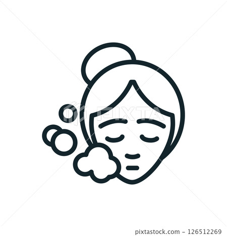 Woman washing her face with soap foam minimalist icon 126512269
