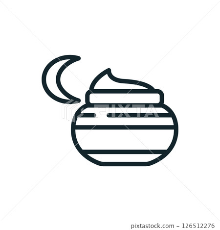Line art icon of a moisturizer jar for a night skin care routine 126512276